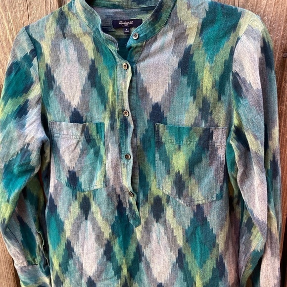 Women's Madewell Multicolor Button-Up Shirt M Pockets Cotton Open Light Vibrant - Picture 3 of 13